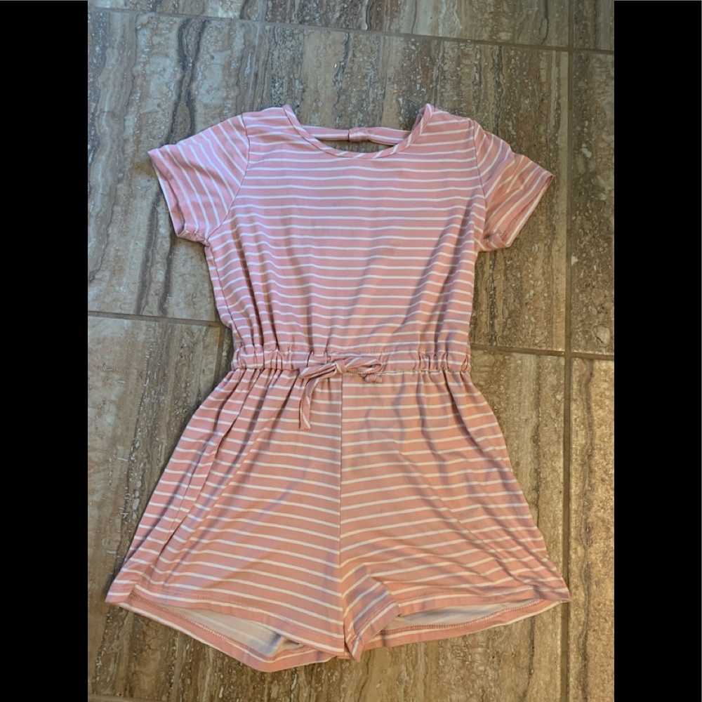 Girls’ pink and white striped romper